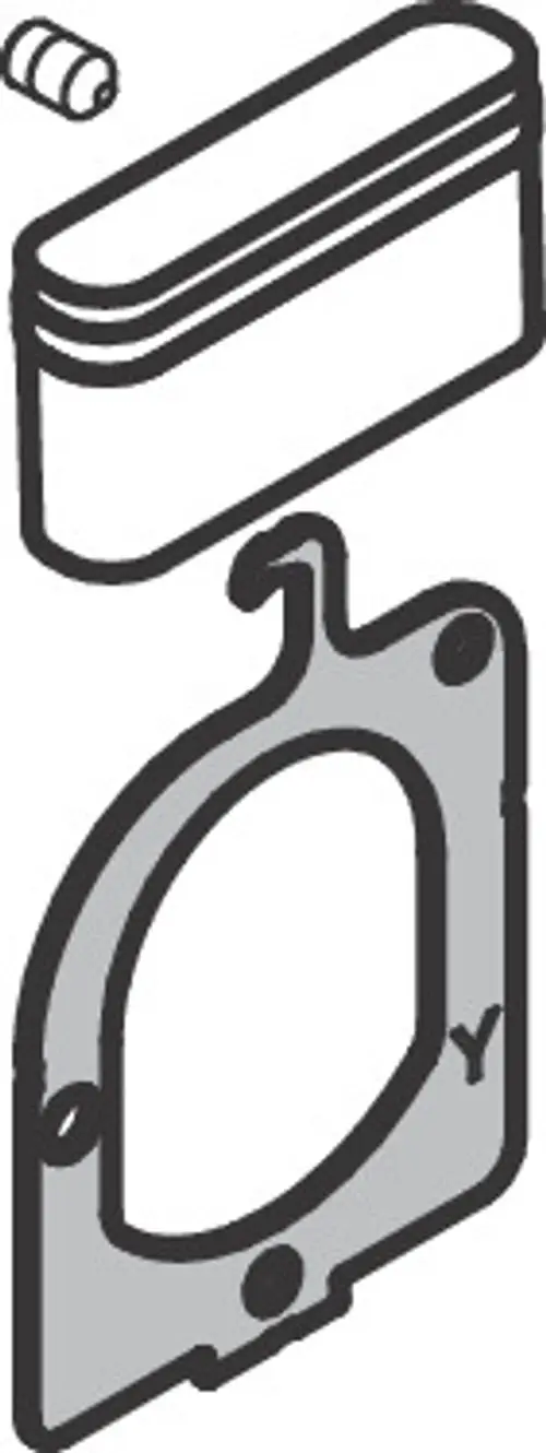 Schematische Darstellung eines Strahlreglers von Hansgrohe mit mehreren Komponenten: einem zylindrischen Teil und einer Platte mit einer Aussparung.